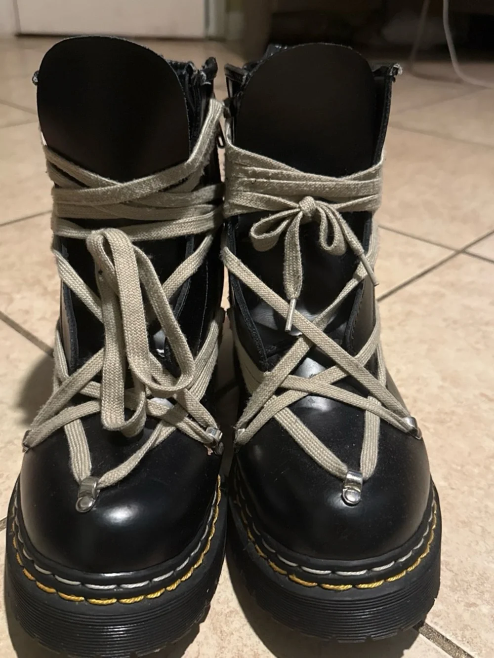 Dr. Martens Rick’s Black Platform Lace-Up Boots with Cream Laces